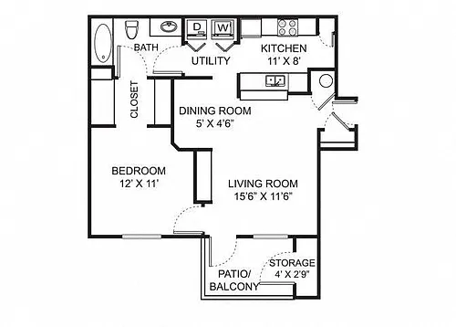 Floor plan 1 Bed 1 Bath Renovated A1