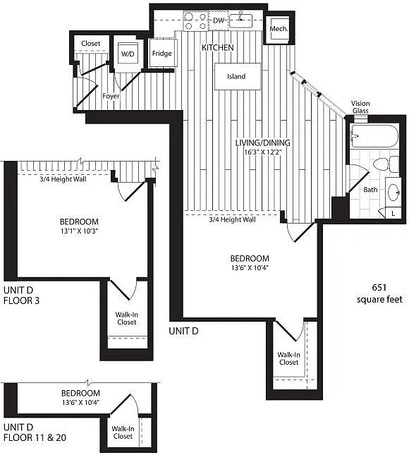 Floor plan One Bedroom 651
