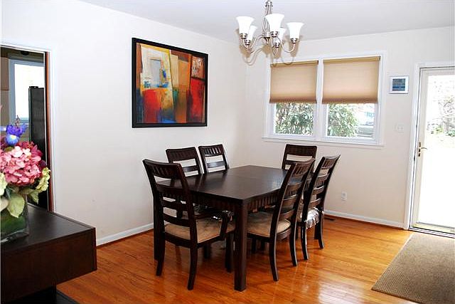 Hardwood floors in the dining room.