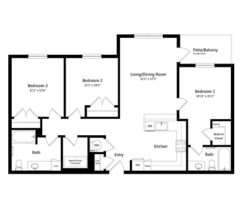 Floor plan Three Bedroom/Two Bathroom