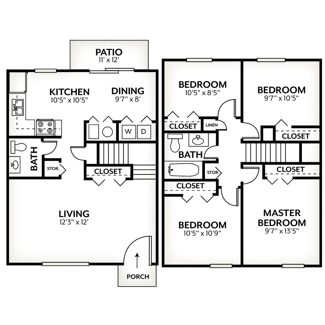 Floor plan 4 Bed, 1.5 bath Townhome
