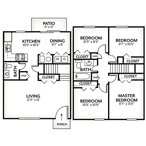 Floor plan 4 Bed, 1.5 bath Townhome