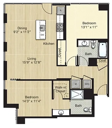 Floor plan Tier 9.2 - 2Bed/2Bath