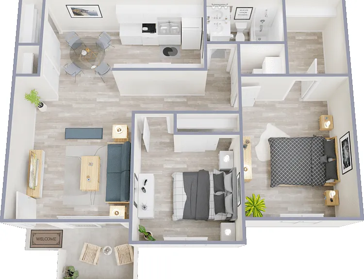 2 Bed 1 Bath - Affordable Unit Floorplan Diagram
