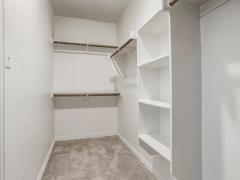 Walk in closet featuring light colored carpet