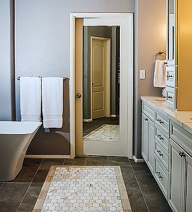 Carrara marble tile rug.