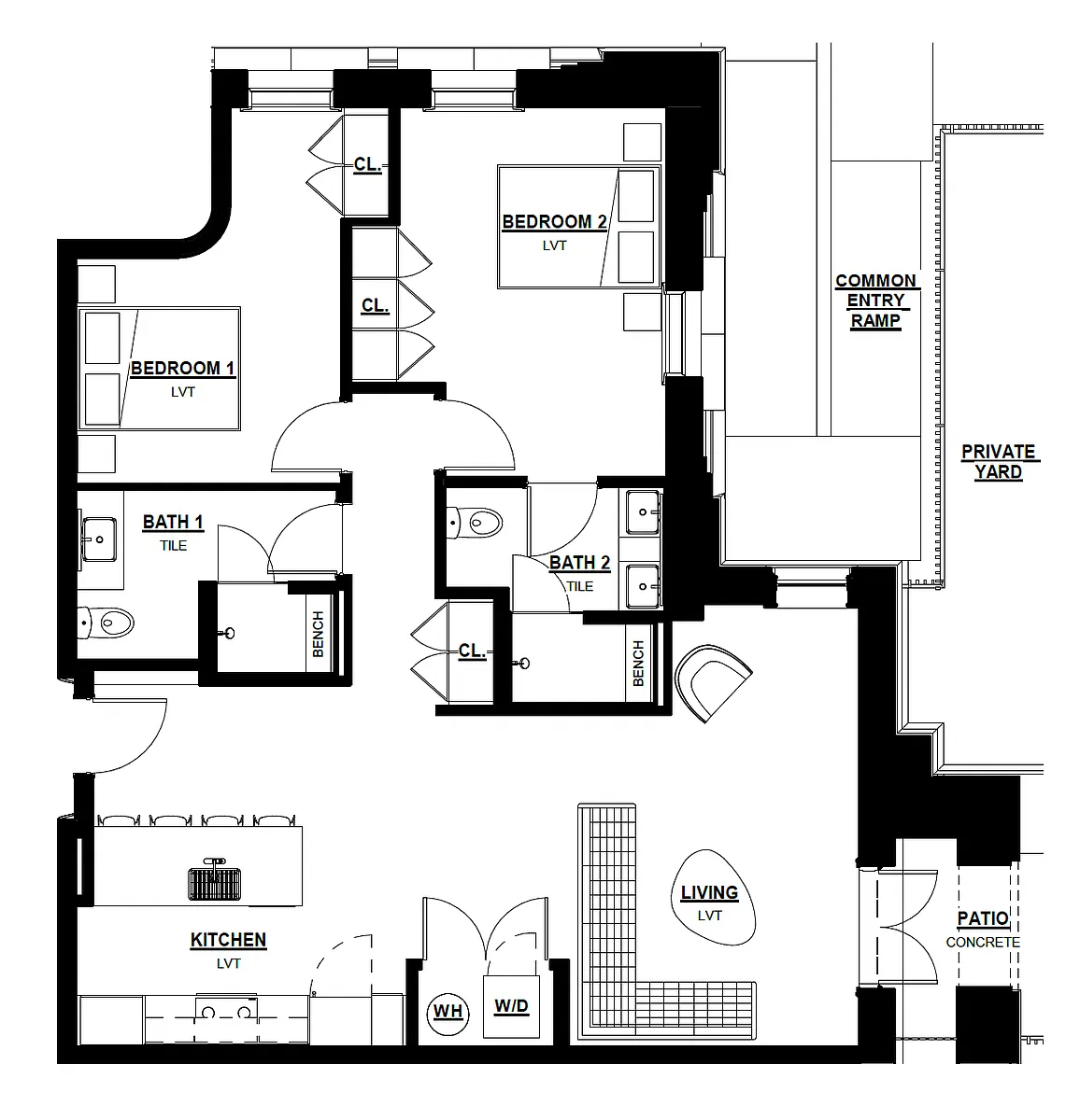 Floor plan 2 Bed - 2 Bath