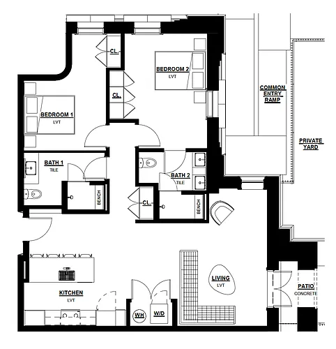 Floor plan 2 Bed - 2 Bath
