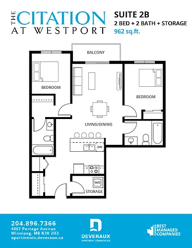 Floor plan 2 Bedroom, 2 Bathroom + Storage