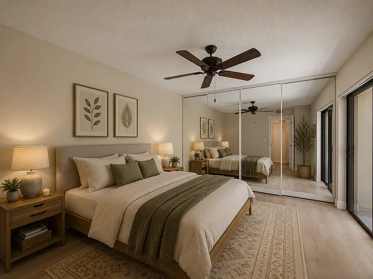 Staged Second Bedroom to help visualize. Unit is unfurnished