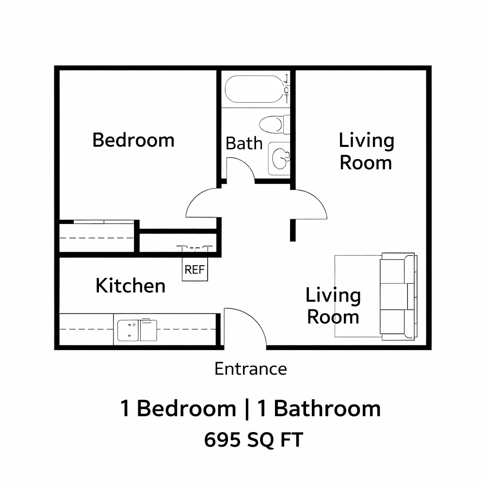 Floor plan 1 Bedroom 1 Bathroom