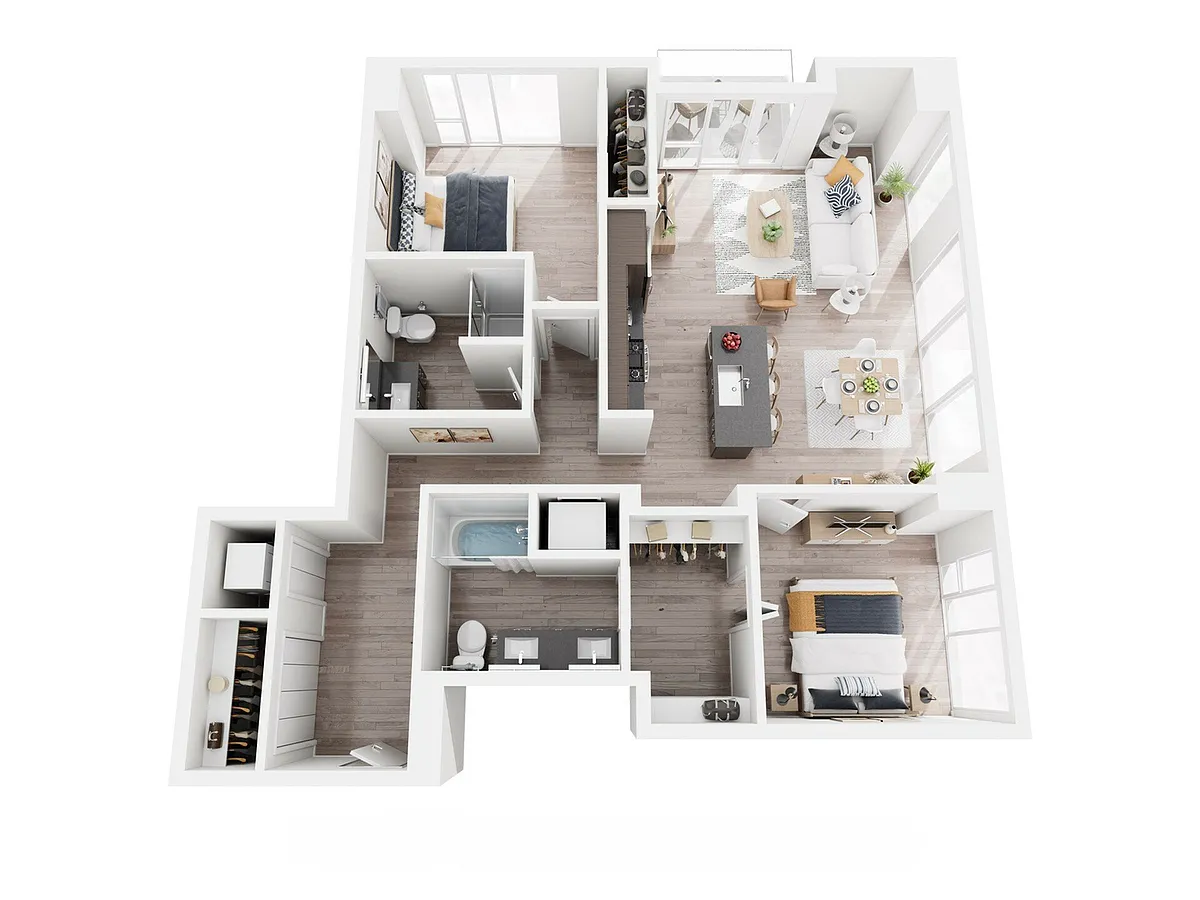 Floor plan 2 Bed, 2 Bath - E