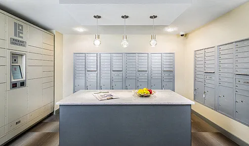 Mail Room with secure package lockers
