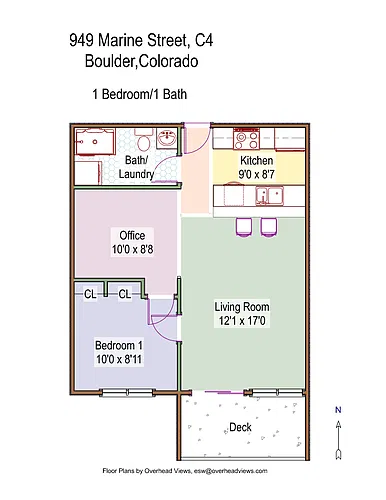 Floor plan 1 Bed 1 Bath + Den