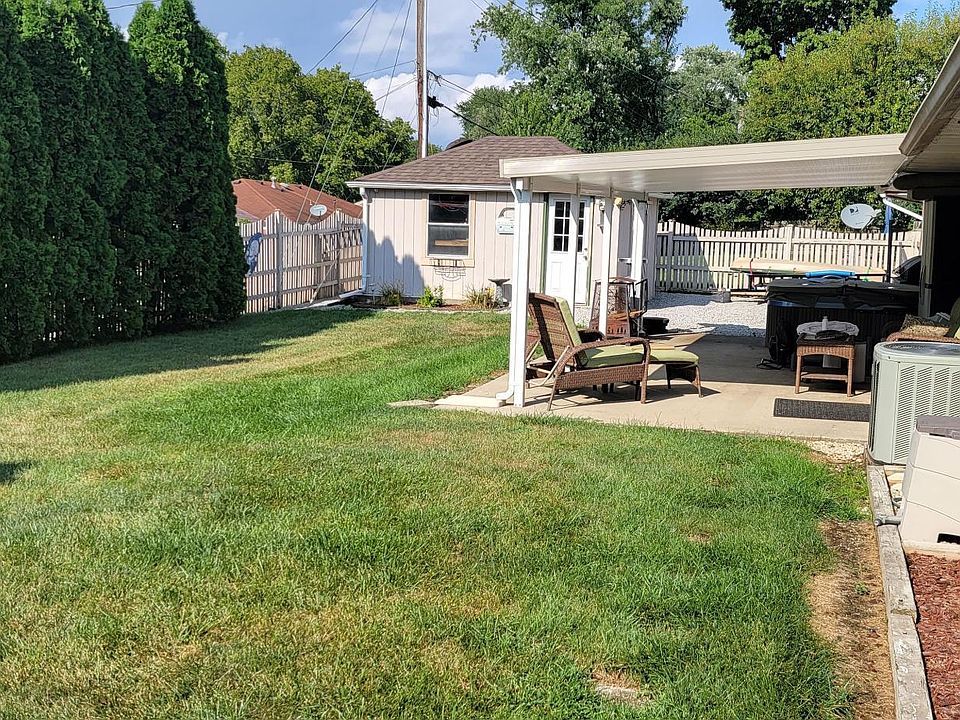Fenced in backyard. Covered insulated patio and workshop is in distance.