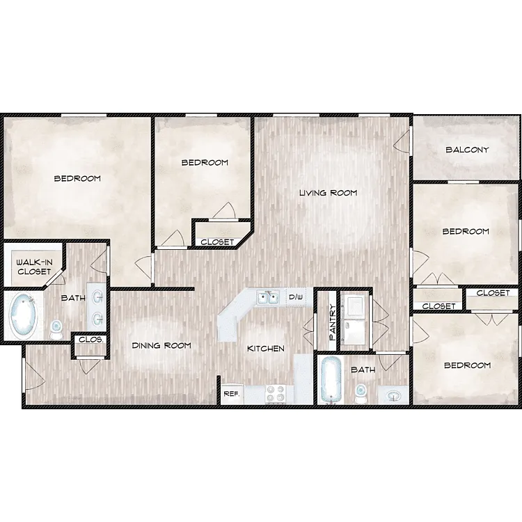 Floor plan 4 Bed 2 Bath