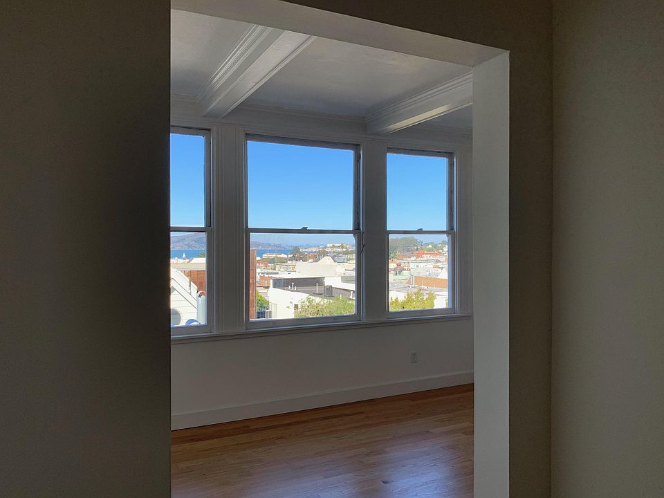 view of Bay from hallway overlooking living room