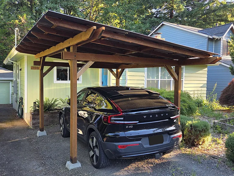 Parking pergola carport with EV charger Type 2 w car