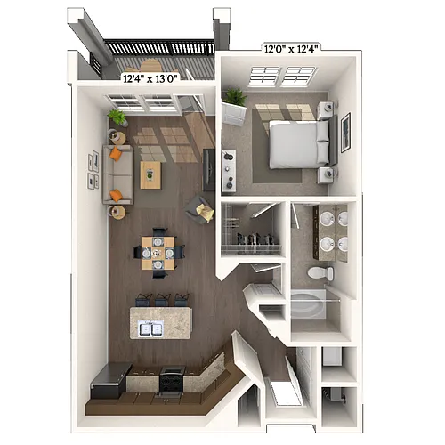 Floor plan Traditional 1x1 813 SF
