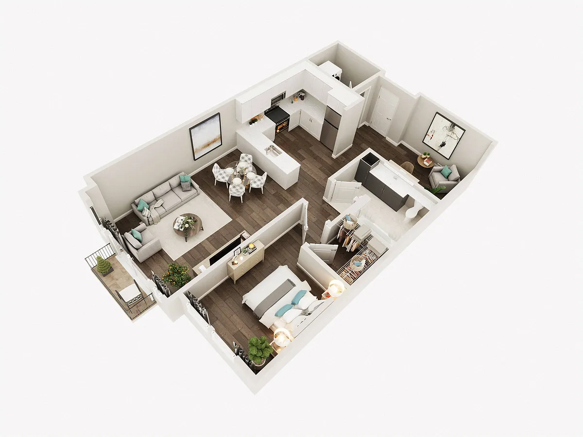 Floor plan One Bed One Bath Den 1K