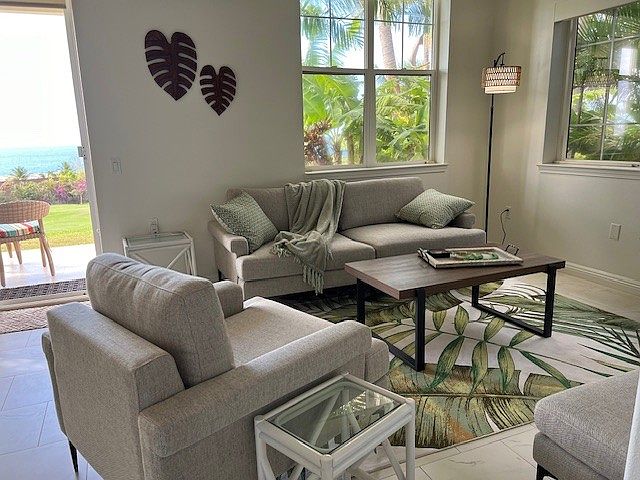 Great room with ocean views and shutters