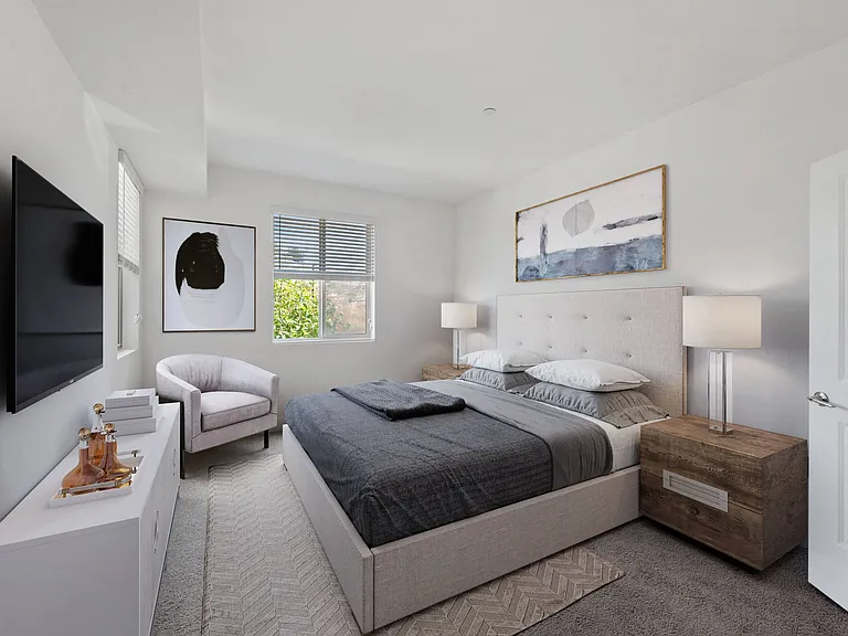 Large windows provide abundant natural light.