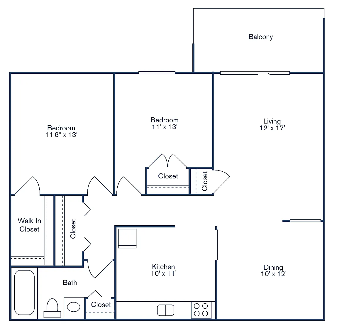 Floor plan 2 Bedroom, 1 Bath - Standard