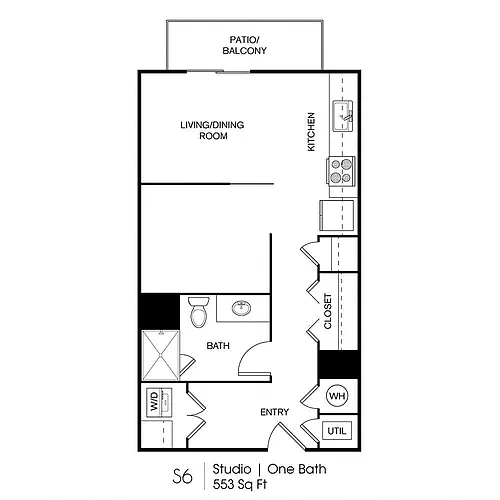 Floor plan S5: 0 Bed 1 Bath