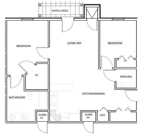 Floor plan 2 BED / 1.5 BA