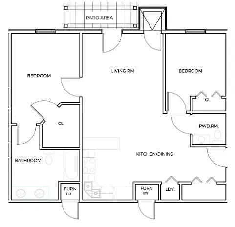 Floor plan 2 BED / 1.5 BA
