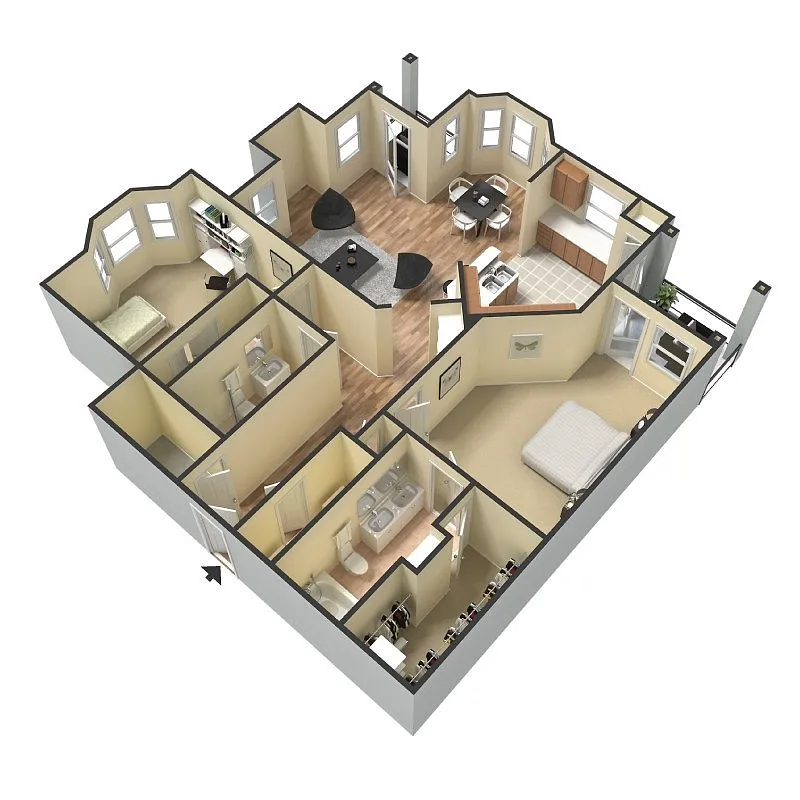 Floor plan Two-bedrooms Two-Baths