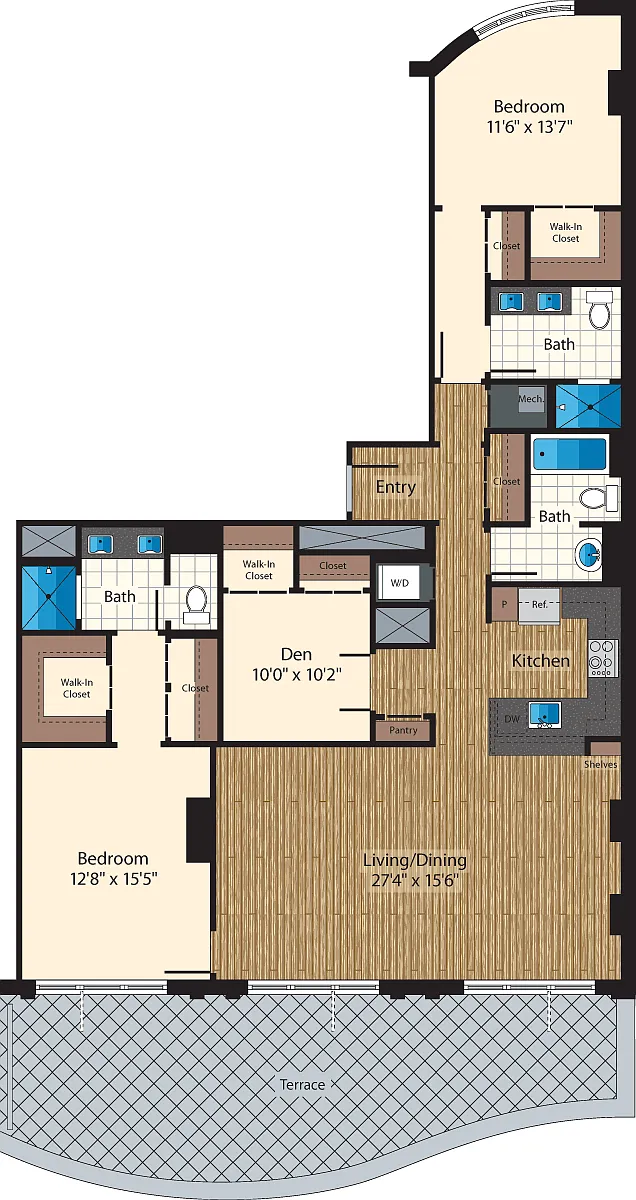 Floor plan PH Two Bedroom+ Den B 1763