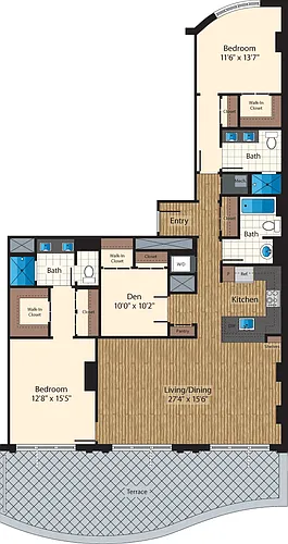 Floor plan PH Two Bedroom+ Den B 1763