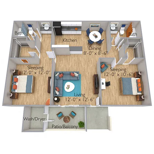 Floor plan Two Bedroom, Two Bath A