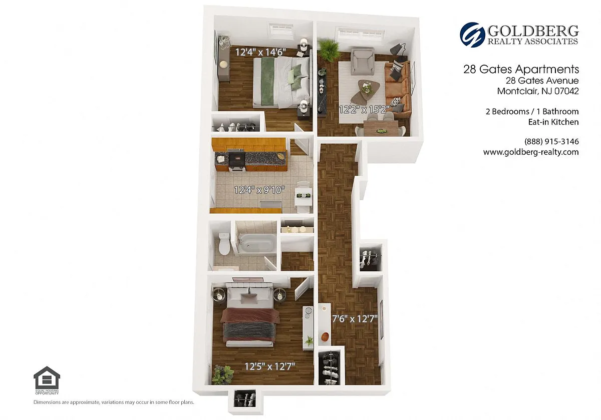 Floor plan Two Bedroom Eat in Kitchen
