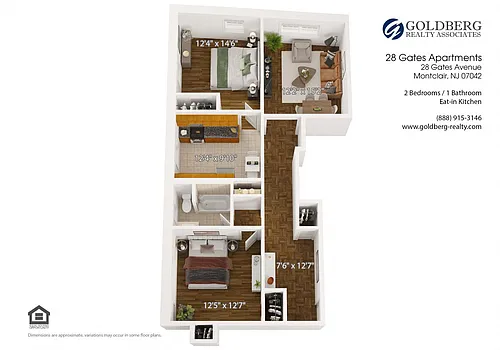 Floor plan Two Bedroom Eat in Kitchen