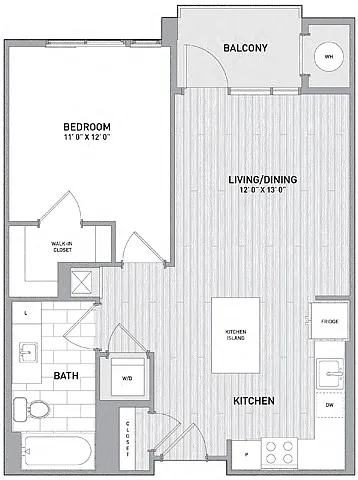 Floor plan 1 BED 1 BATH - 687