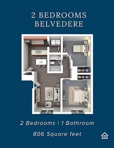 Floor plan 2 BD Belvedere