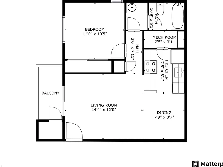 1 Bedroom 1 Bathroom Redwood 618 Sq. Ft.