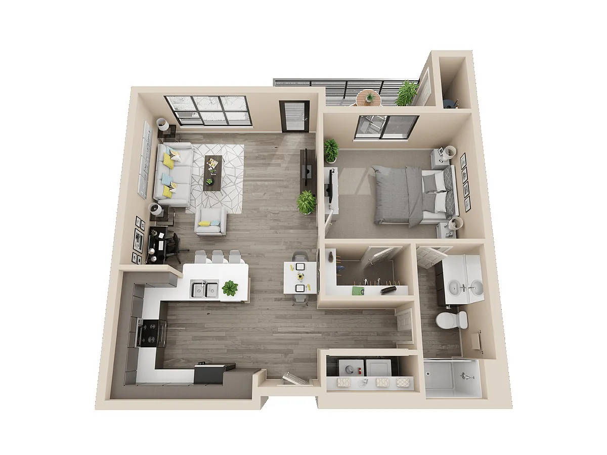 Floor plan A1 - 1x1 882 sf ADA