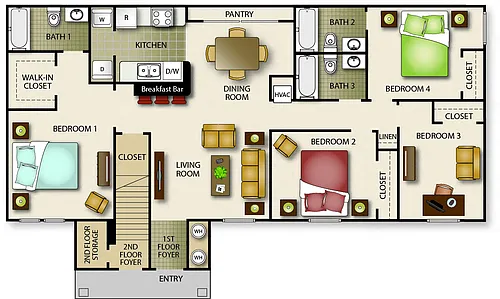 Floor plan Four Bedroom Three Bath (b)