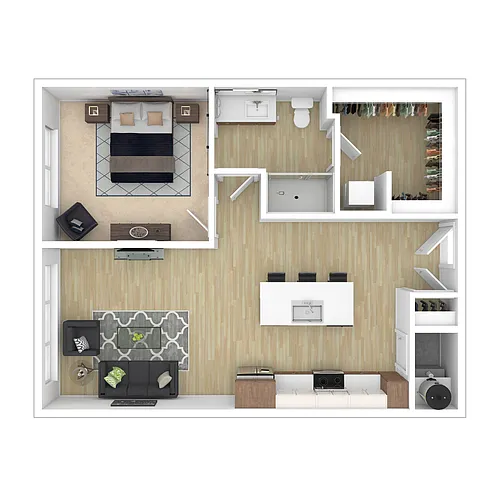 Floor plan 1 Bed 1 Bath Plus (720-770 Square Feet)