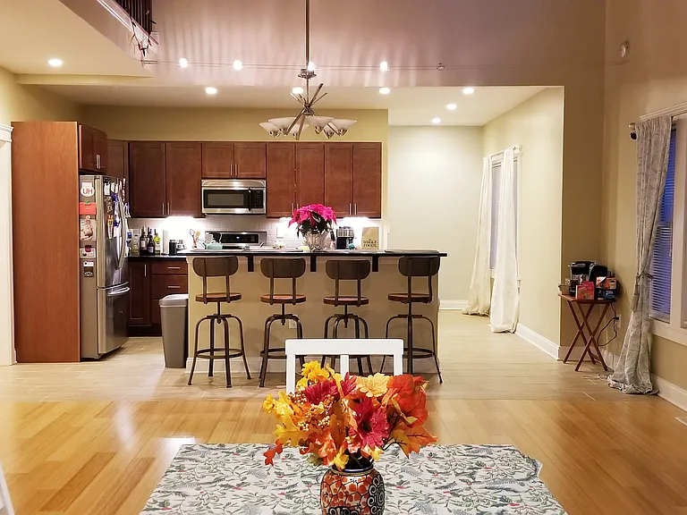View into the kitchen from the dining room