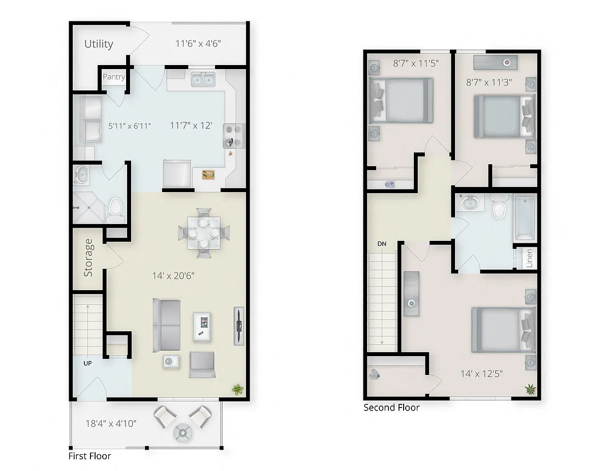 Floor plan Three Bedroom Two Bath Townhome