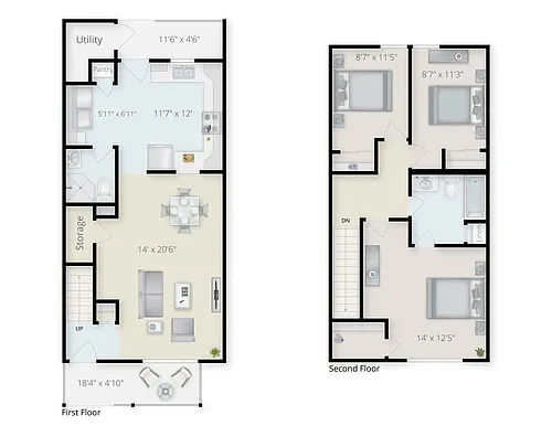 Floor plan Three Bedroom Two Bath Townhome