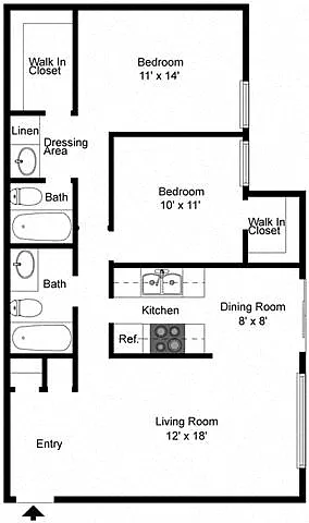 Floor plan 2 Bedroom 2 Bath