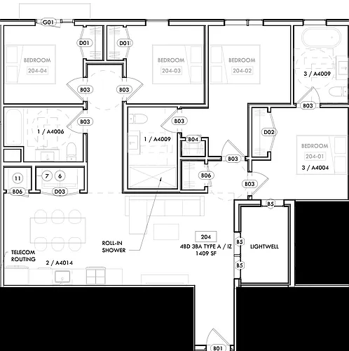 Floor plan Shared Bath - 4 Person Suite