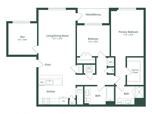 Floor plan 2C+D | 2 Bed | 2 Bath | Den