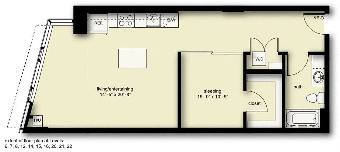 Floor plan Wave 1 Open 1 Bath BN1