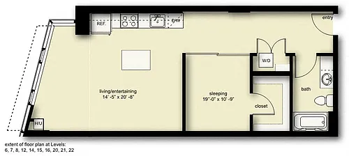 Floor plan Wave 1 Open 1 Bath BN1